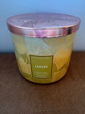 Bath & Body Works Leaves Scented Candle - Yellow Green with Rose Gold Lid